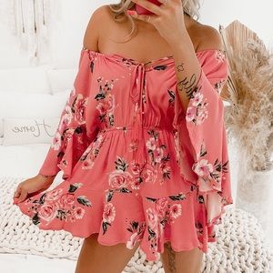 Nanamacs Claudia Floral Off the Shoulder Romper (Coral)